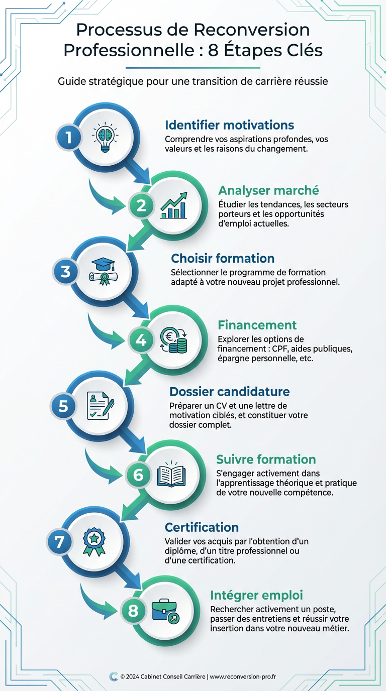 Processus de reconversion professionnelle en 8 étapes clés