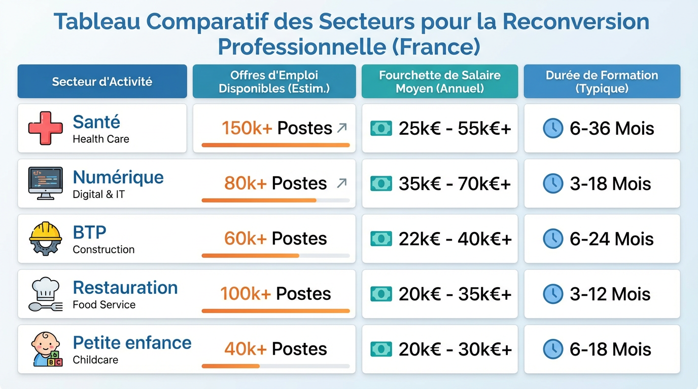 Tableau comparatif des secteurs qui recrutent en France