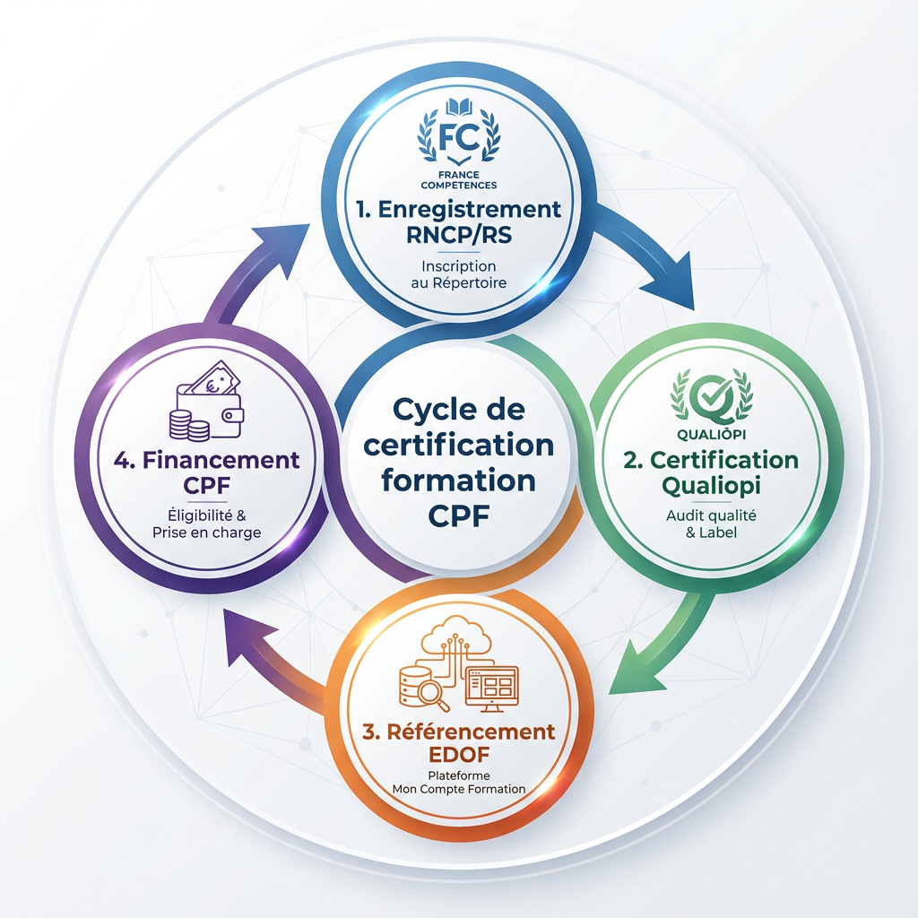 Cycle de certification d’une formation CPF : RNCP, Qualiopi, EDOF, Financement