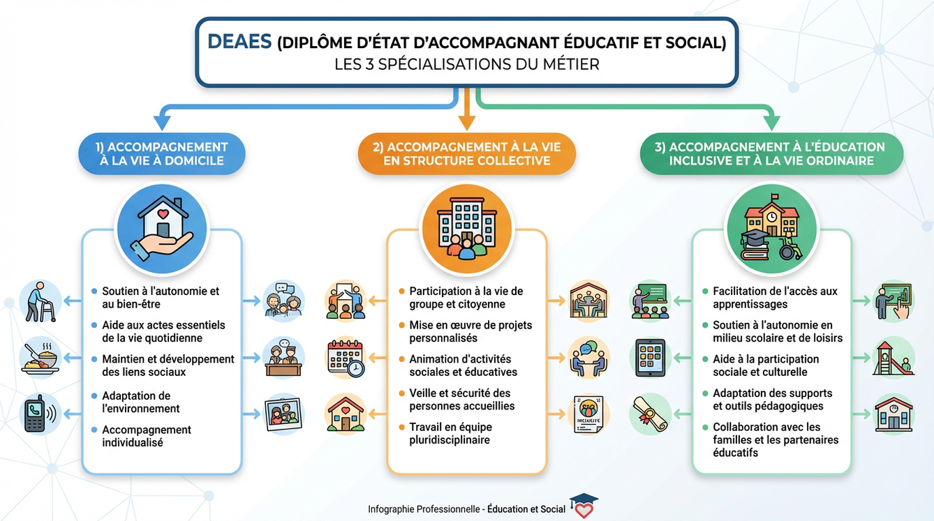 Les trois spécialisations du diplôme DEAES